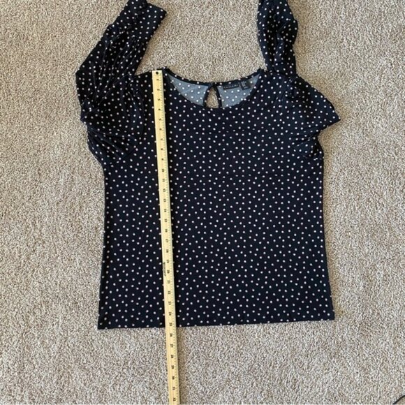 Tahari Blouse Womens XL Black w Pink Purple Polka Dot Long Sleeve Stretch - Picture 5 of 5